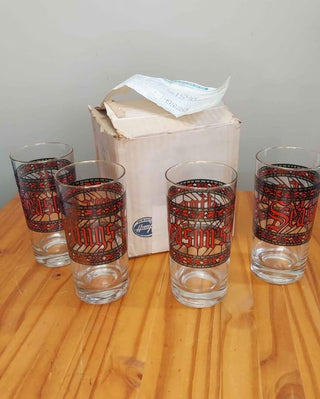 Rare Find - Seasons Greetings gold trim Tumbler Highball Set by Houze Glass Company