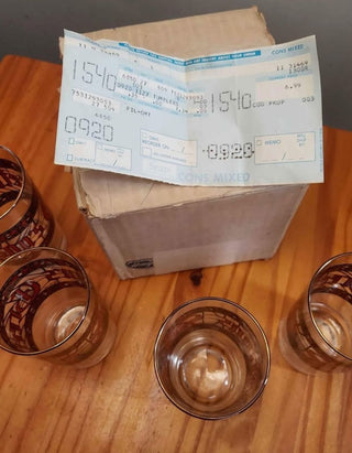 Rare Find - Seasons Greetings gold trim Tumbler Highball Set by Houze Glass Company