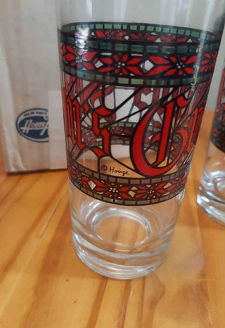 Rare Find - Seasons Greetings gold trim Tumbler Highball Set by Houze Glass Company