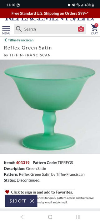1930s Art Deco Green satin uranium glass footed compote by Tiffin (As-Is)