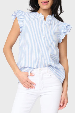 Seabreeze Double Flutter Seersucker Blouse - Medium