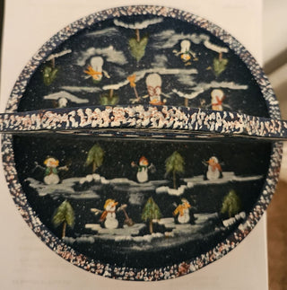 Wooden Hand-Painted Snowman Bowl with Handle