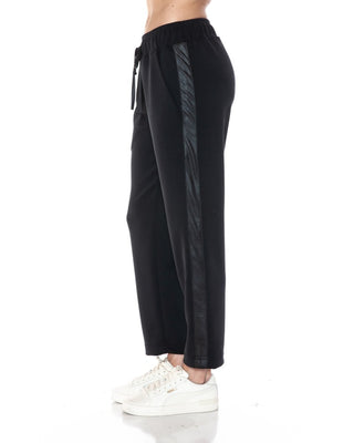 Straight Leg Scuba Pants with Faux Leather Side Detail