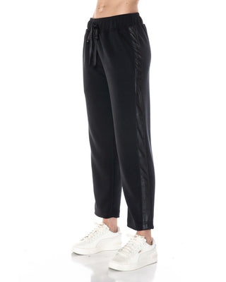 Straight Leg Scuba Pants with Faux Leather Side Detail