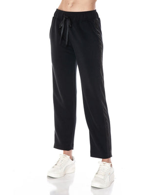 Straight Leg Scuba Pants with Faux Leather Side Detail
