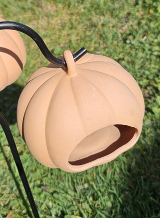 Terra cotta pumpkin candle holder w/ stake