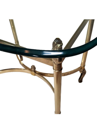 Labarge - Hollywood Regency brass and glass occasional table with acanthus leaves classic motif by LaBarge - includes thick heavy beveled glass
