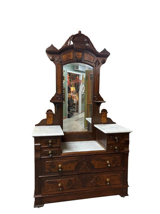 Victorian 6 Drawer Walnut Dresser with Mirror 47Wx19Dx52H