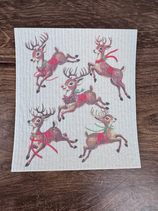 Vintage Reindeers Holiday Sponge Cloth