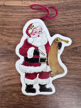 Vintage Inspired Santa Checking His List Wooden Ornament