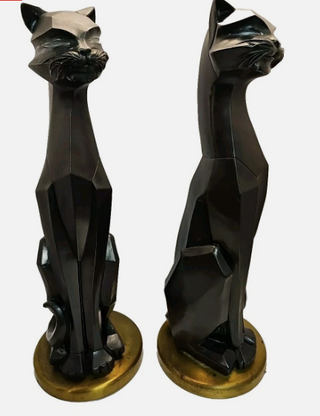 Vintage Pair Large Cubist Cat Statue Universal Statuary 24"