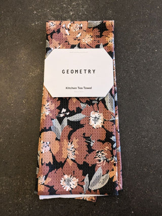 Geometry Vintage Floral Natural Tea Towel – eco-friendly recycled polyester, waffle weave, super absorbent quick-dry kitchen towel – JSQ Mercantile, La Grange IL inside Jackson Square Mall
