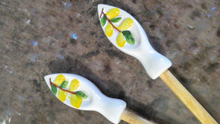 13" Hand Carved Wooden Salad Fork/Spoon Serving  Lemon