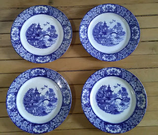 Set of 4 England Blue & White plates 10"