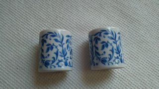 Set of 2 Vintage Porcelain tapered Candle Holders Funny Designs W Germany Blue & White