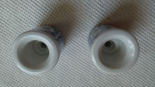 Set of 2 Vintage Porcelain tapered Candle Holders Funny Designs W Germany Blue & White