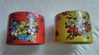 Set of 2 Tea Cups Bowls Kiln Fired Flowers Yellow Red Made in Japan