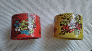 Set of 2 Tea Cups Bowls Kiln Fired Flowers Yellow Red Made in Japan