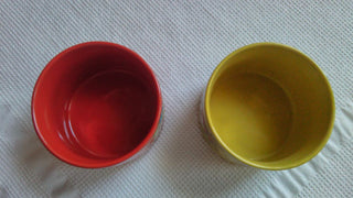 Set of 2 Tea Cups Bowls Kiln Fired Flowers Yellow Red Made in Japan