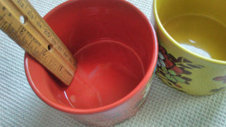 Set of 2 Tea Cups Bowls Kiln Fired Flowers Yellow Red Made in Japan