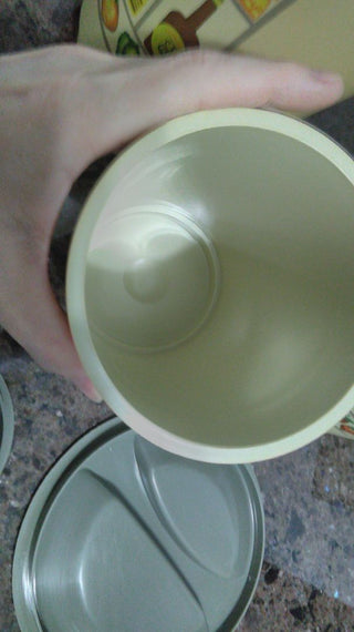 Set Of 3 Nesting Canisters With Lids Olive Green Kitchen Plastic Retro 1970's