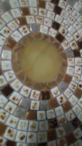 MCM Ceramic Mosaic Tile Hanging Decor Art Dish Plate~WHITE/Brown/GOLD~11.5”