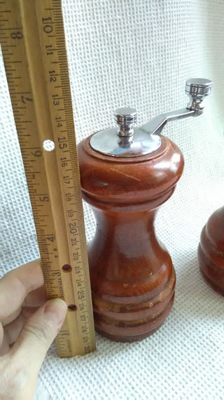 Vintage Wooden Salt & Pepper Shaker Grinder Grinder 6" Tall Heavy Farmhouse