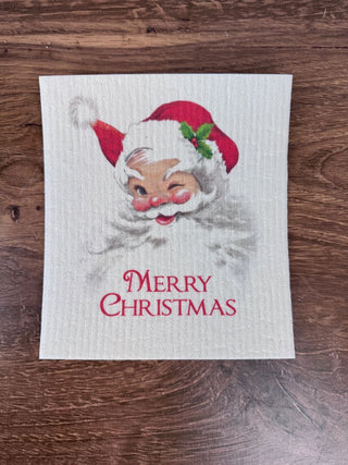 Winking Vintage Santa with Merry Christmas - Sponge Cloth