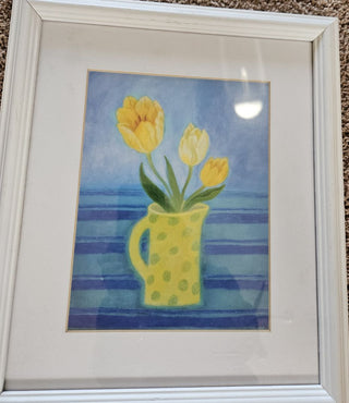 Framed "Yellow Tulips in Polka Dot Vase" Print