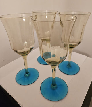 Tiffin Franciscan Blue & Vaseline Yellow Wine Glasses SET OF 4