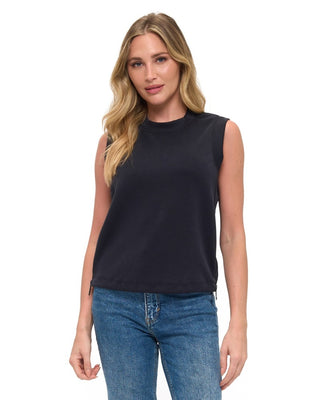 Sleeveless Scuba Top with Side Zipper Detail – Black