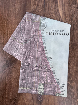 Chicago Illinois Map Waffle Weave Kitchen Towel Tea Towel