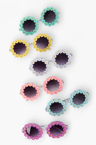 Toddler and young girls daisy sunglasses with floral frames in assorted colors, lightweight and playful design – JSQ Mercantile – a women’s boutique and gift shop in La Grange, IL.