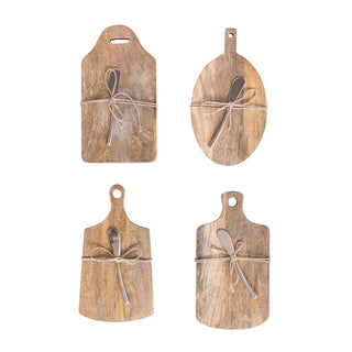 Mango Wood Cheese & Cutting Board with Canapé Knife – Entertain in Style (4 Assorted Styles)