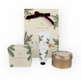 Frasier Fir Holiday Gift Set with hand cream, travel candle tin, and bar soap – JSQ Mercantile – Women’s Boutique & Gift Shop in La Grange, IL