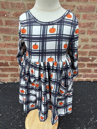 Plaid Pumpkins Pocket Twirl Dress – 4T