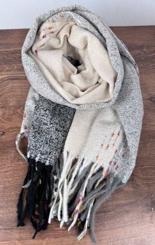 Gray Super Soft Scarf with Stitch Detailing - 72" x 23"