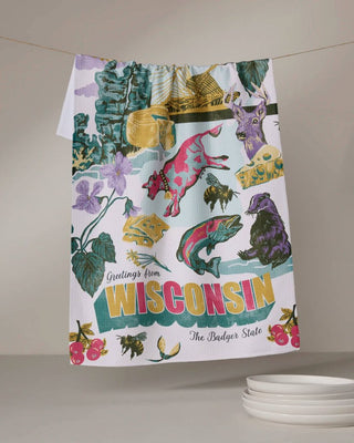 Greetings From Wisconsin Tea Towel - 18" x 30"