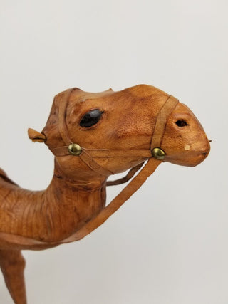 Antique Leather Camel Figurine 15" Estate Dromedary One Hump Morroco Middle East India Animal Statue Folk Art Bedoin Desert Spirit Animal