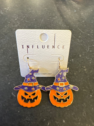 Purple Witches Hat on Jack-O-Lantern Earrings - Price is Firm