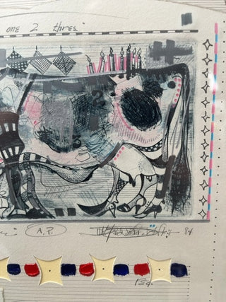 Birthday Bovine, abstract under glass
