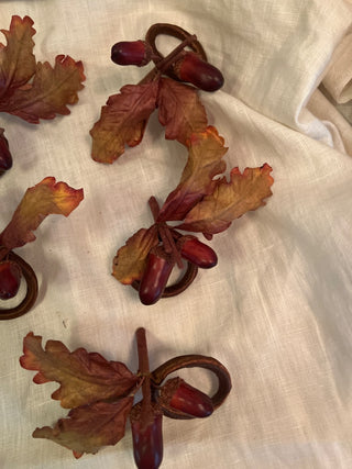 Fall Acorn Leaf Napkin Rings Set of 8 As -Is