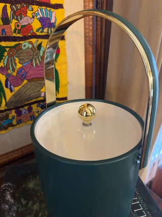 Vintage, Mcm green/ gold detail ice bucket