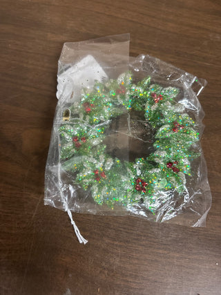 Acrylic Crystal Wreath Holly Berries Ornament Large 5" Sparkly Glitter #526