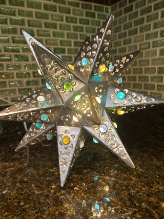 Punched Metal Moravian Star with Gem Accents