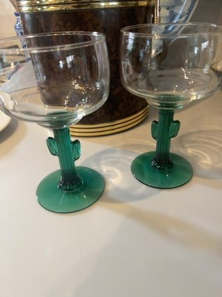 Vintage cactus margarita set of two glasses