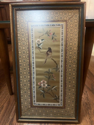 Vintage, Asian silk, embroidered tapestry art work.