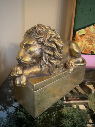 Vintage, gold Lion trinket box