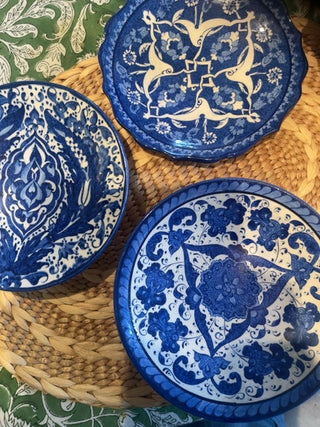 Vintage Hand painted set of 3 cobalt plates Turkey