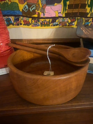 Mcm, teak salad bowl with utensils